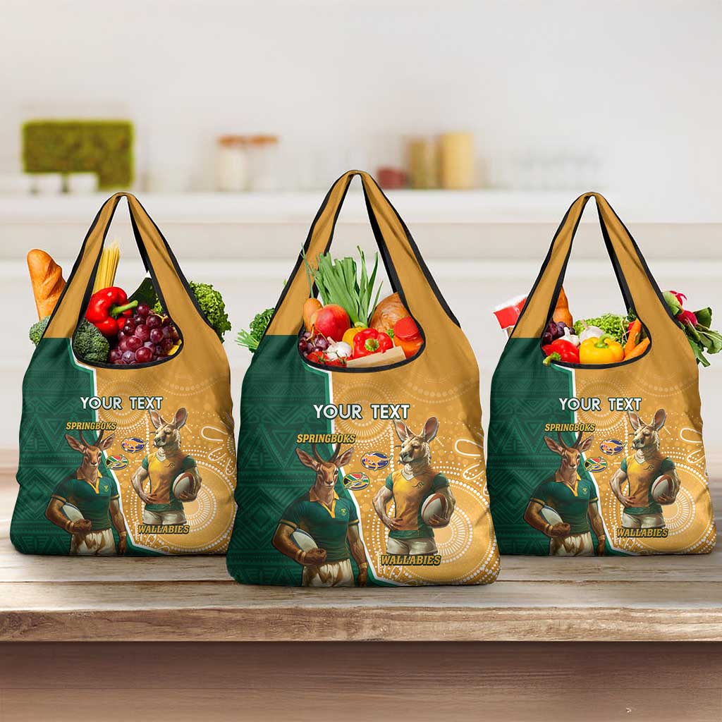Personalised South Africa And Australia Rugby Grocery Bag 2024 Springboks Wallabies Mascots Together