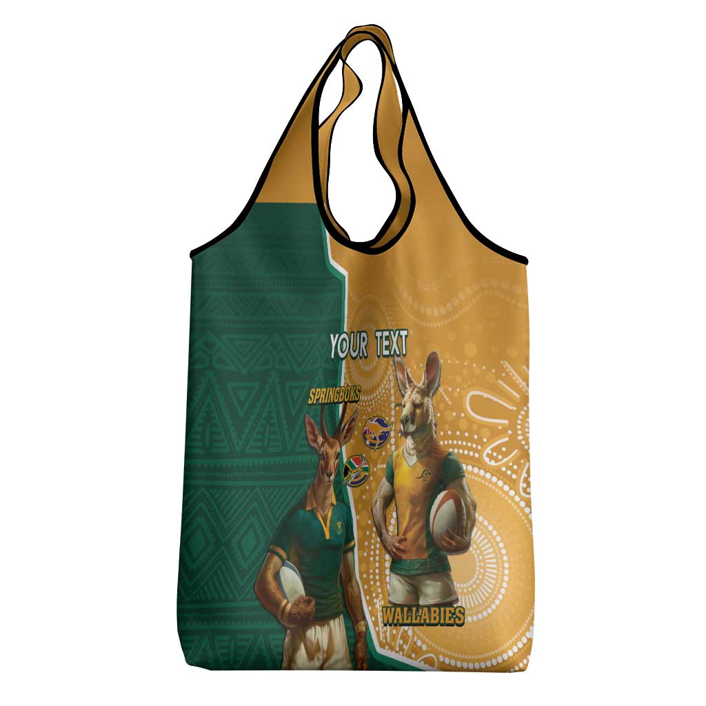Personalised South Africa And Australia Rugby Grocery Bag 2024 Springboks Wallabies Mascots Together