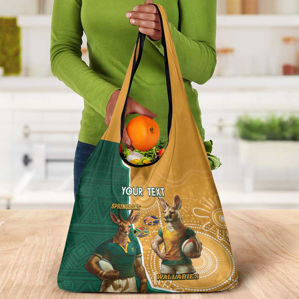 Personalised South Africa And Australia Rugby Grocery Bag 2024 Springboks Wallabies Mascots Together