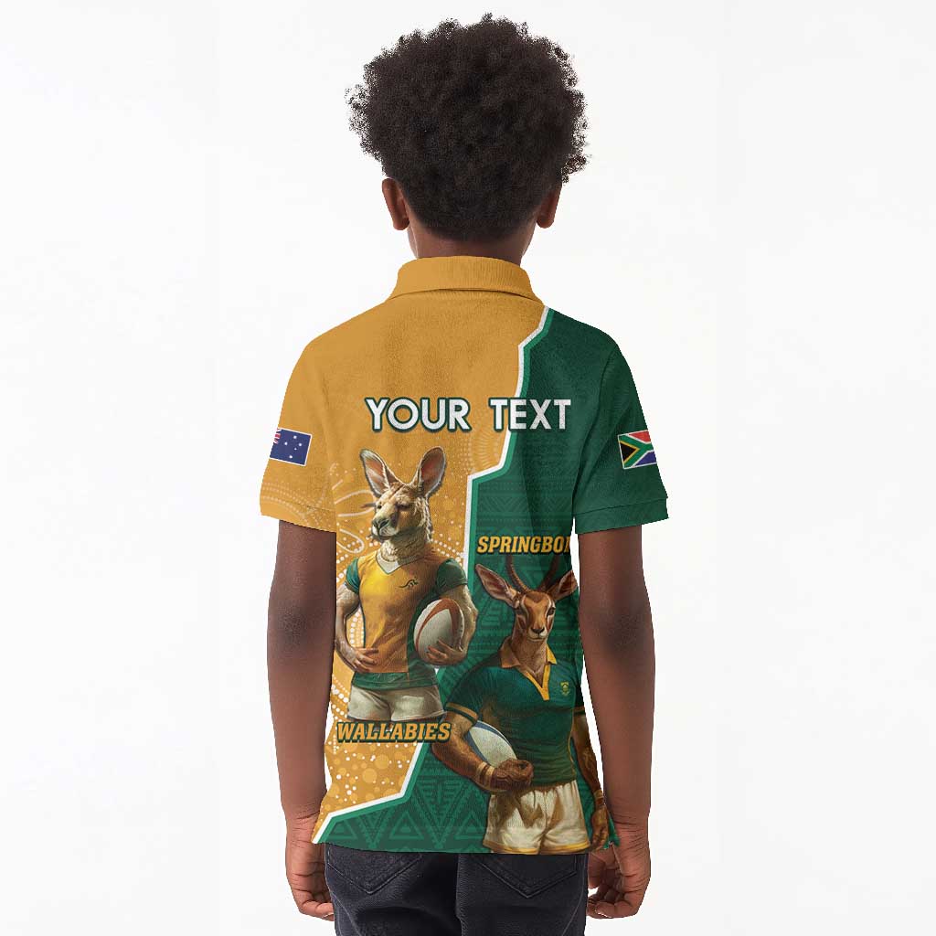 Personalised South Africa And Australia Rugby Kid Polo Shirt 2024 Springboks Wallabies Mascots Together