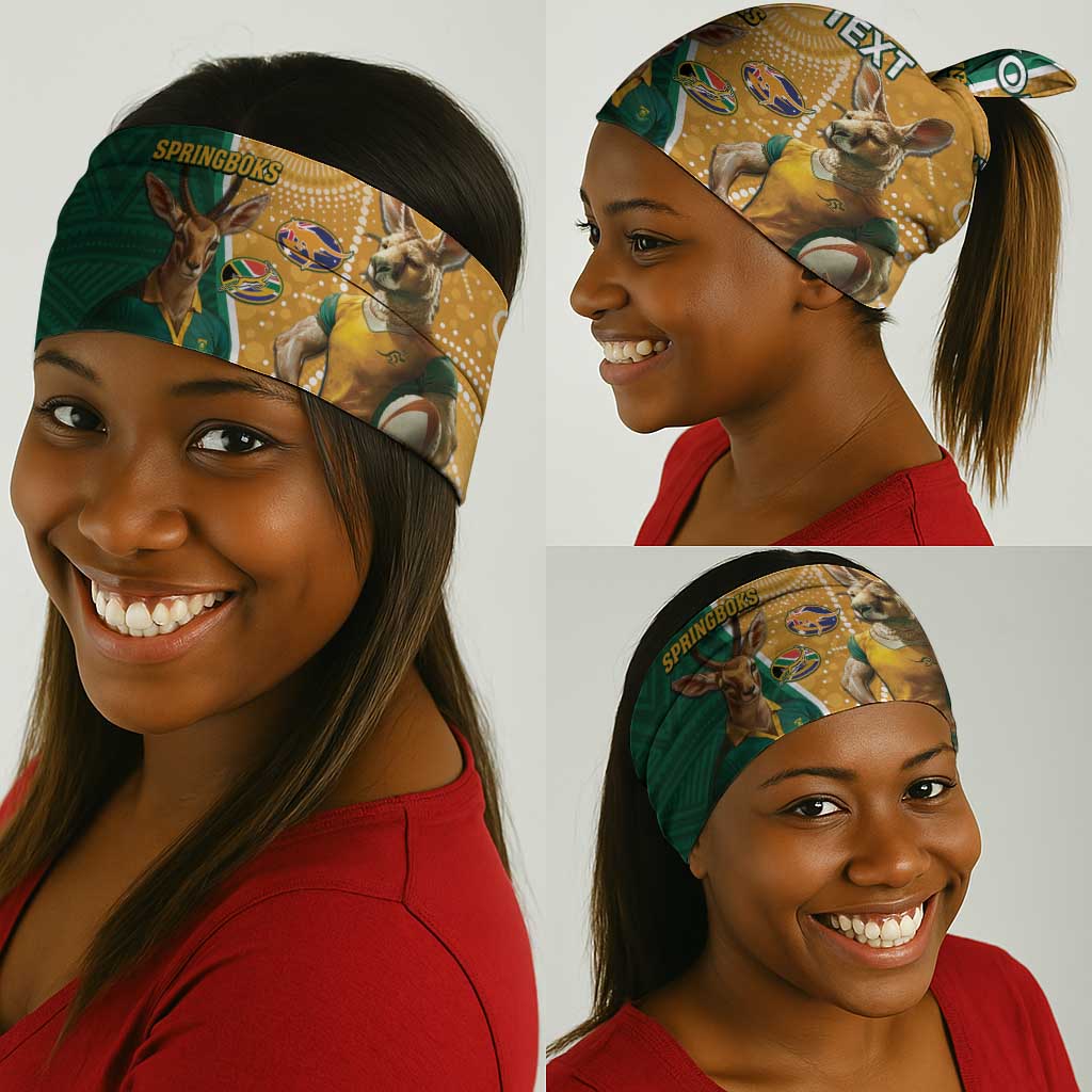 Personalised South Africa And Australia Rugby Neck Gaiter 2024 Springboks Wallabies Mascots Together LT14