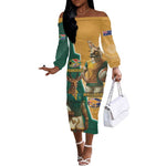Personalised South Africa And Australia Rugby Off The Shoulder Long Sleeve Dress 2024 Springboks Wallabies Mascots Together