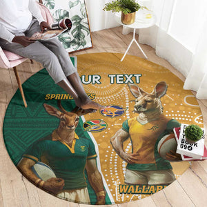 Personalised South Africa And Australia Rugby Round Carpet 2024 Springboks Wallabies Mascots Together
