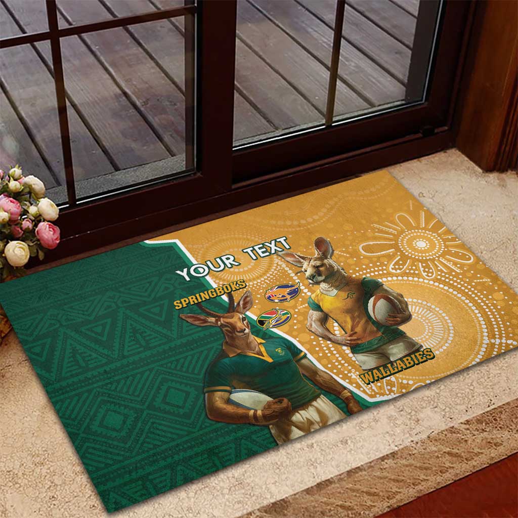Personalised South Africa And Australia Rugby Rubber Doormat 2024 Springboks Wallabies Mascots Together