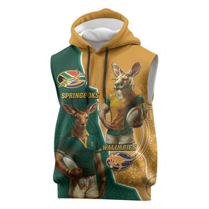 Personalised South Africa And Australia Rugby Sleeveless Hoodie 2024 Springboks Wallabies Mascots Together - African Pride
