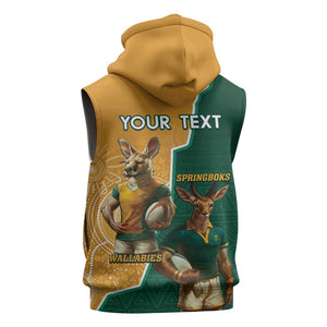 Personalised South Africa And Australia Rugby Sleeveless Hoodie 2024 Springboks Wallabies Mascots Together - African Pride