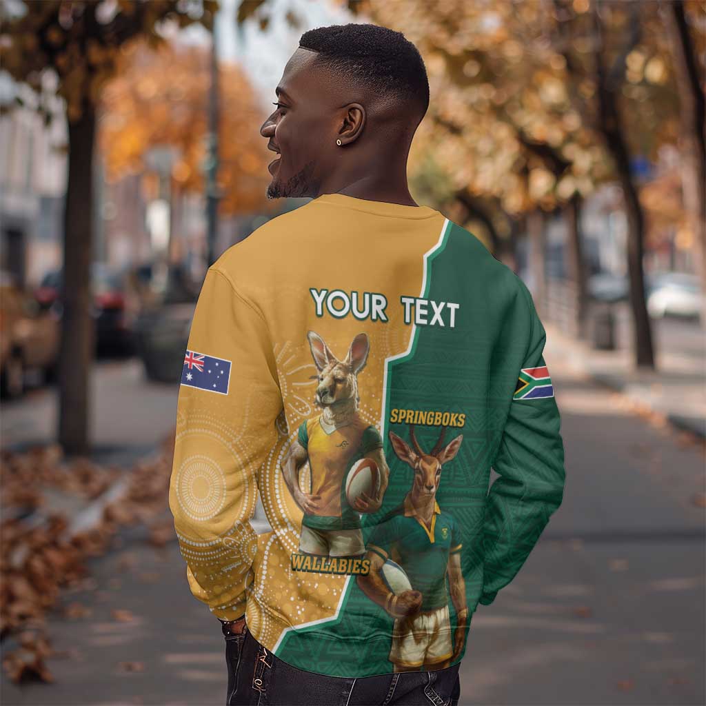 Personalised South Africa And Australia Rugby Sweatshirt 2024 Springboks Wallabies Mascots Together