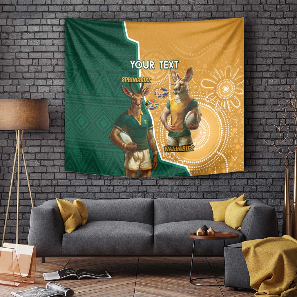 Personalised South Africa And Australia Rugby Tapestry 2024 Springboks Wallabies Mascots Together