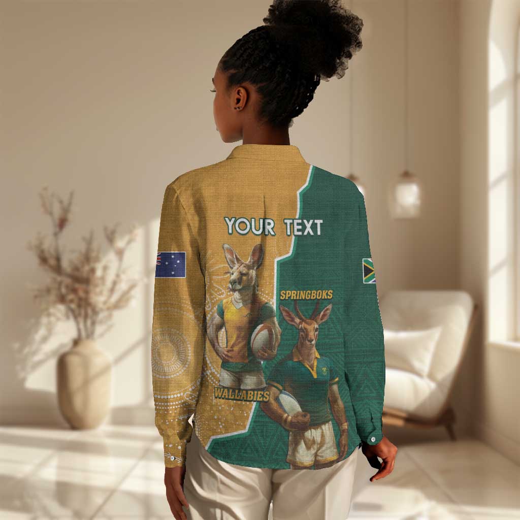 Personalised South Africa And Australia Rugby Women Casual Shirt 2024 Springboks Wallabies Mascots Together LT14