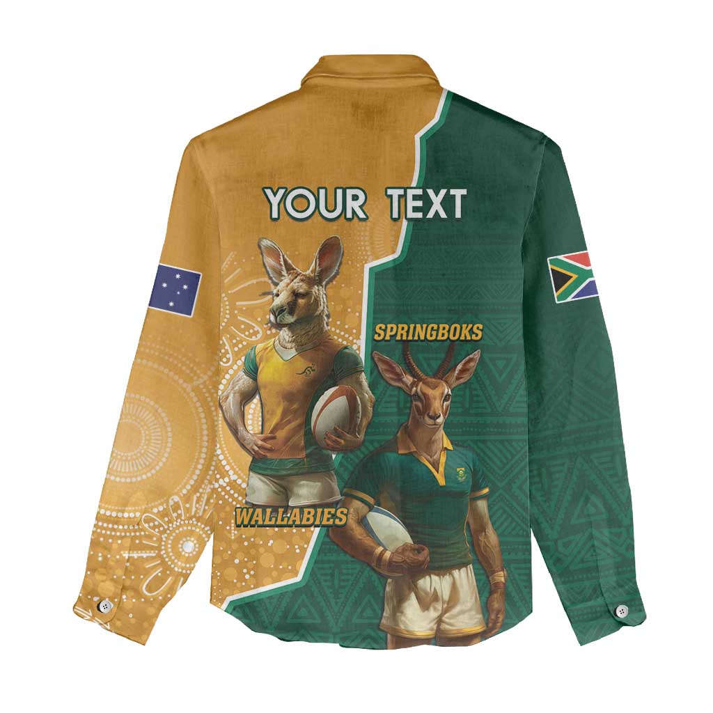 Personalised South Africa And Australia Rugby Women Casual Shirt 2024 Springboks Wallabies Mascots Together LT14