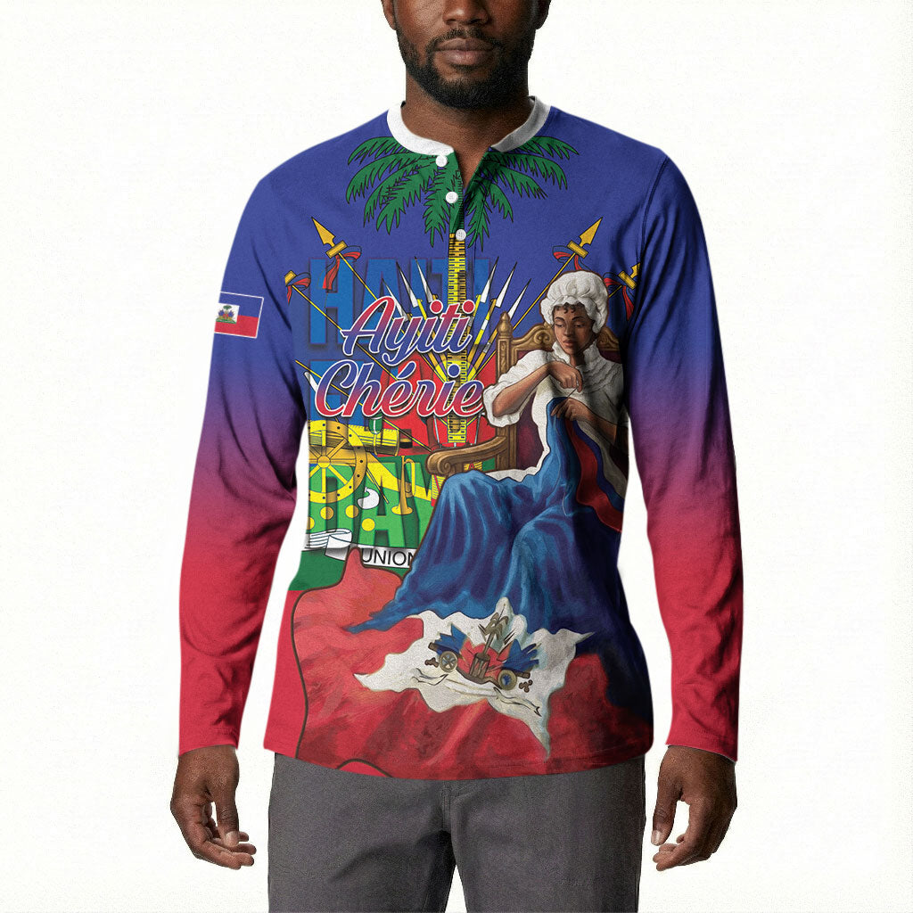 Catherine Flon Haiti Flag Day Button Sweatshirt Ayiti Cherie Coat Of Arms