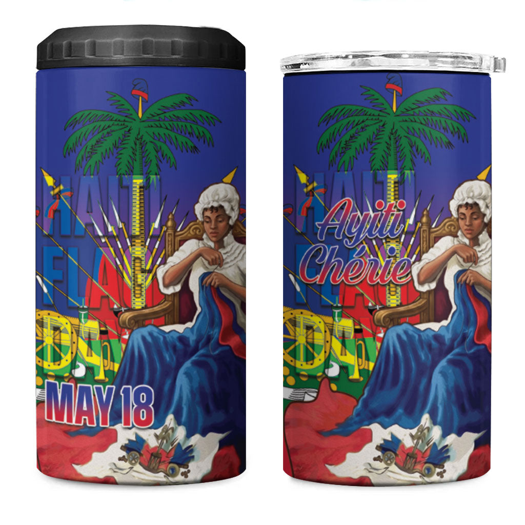 Catherine Flon Haiti Flag Day 4 in 1 Can Cooler Tumbler Ayiti Cherie Coat Of Arms