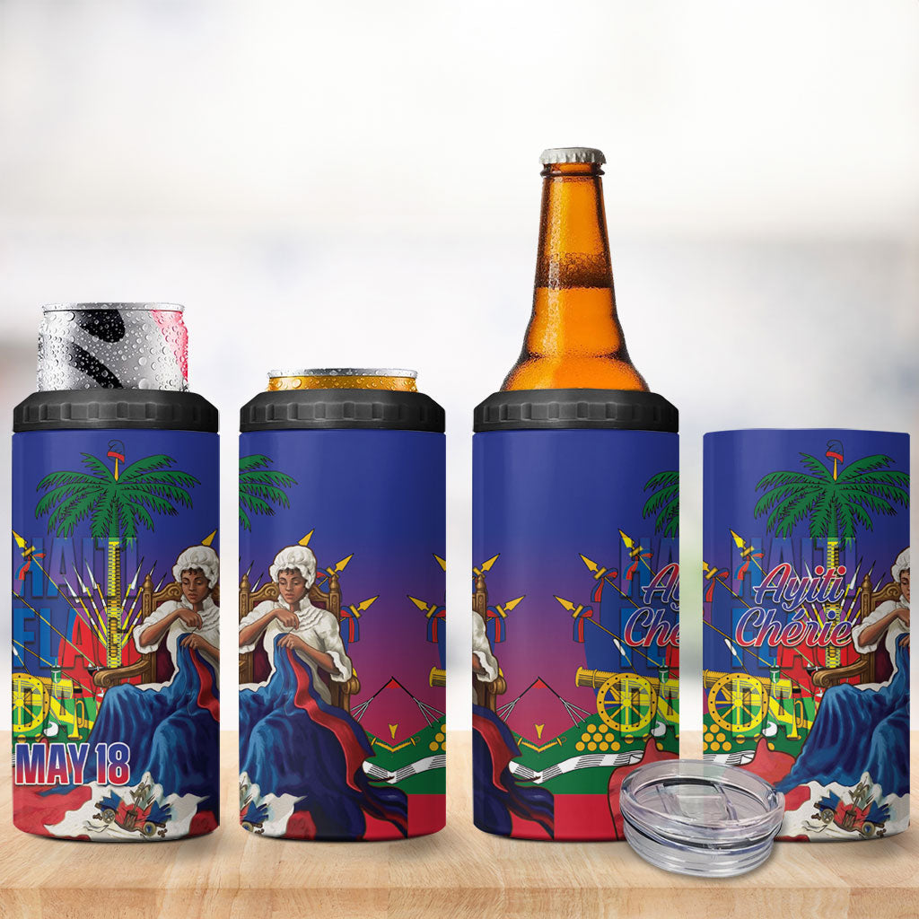 Catherine Flon Haiti Flag Day 4 in 1 Can Cooler Tumbler Ayiti Cherie Coat Of Arms