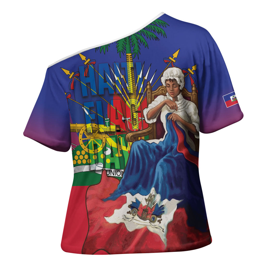Catherine Flon Haiti Flag Day Cross Shoulder Shirt Ayiti Cherie Coat Of Arms