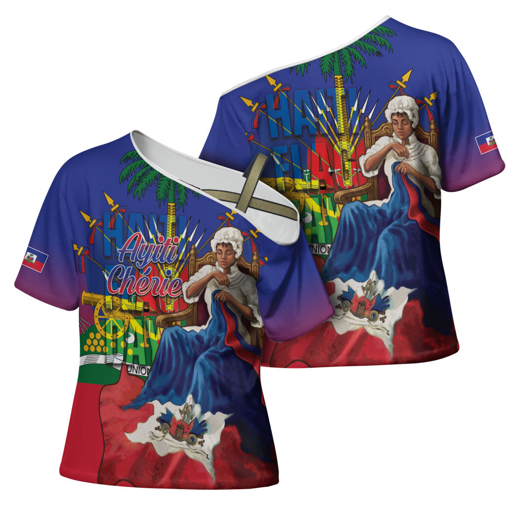 Catherine Flon Haiti Flag Day Cross Shoulder Shirt Ayiti Cherie Coat Of Arms