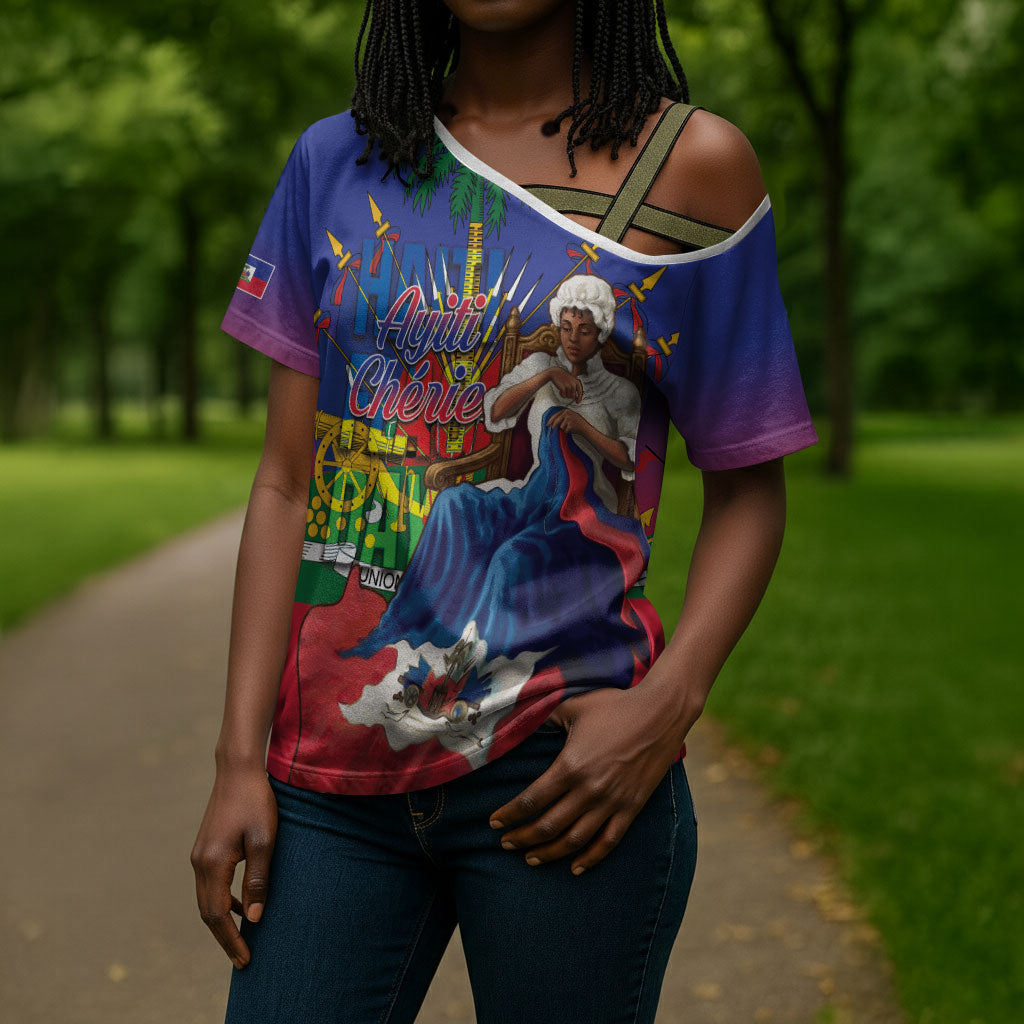 Catherine Flon Haiti Flag Day Cross Shoulder Shirt Ayiti Cherie Coat Of Arms