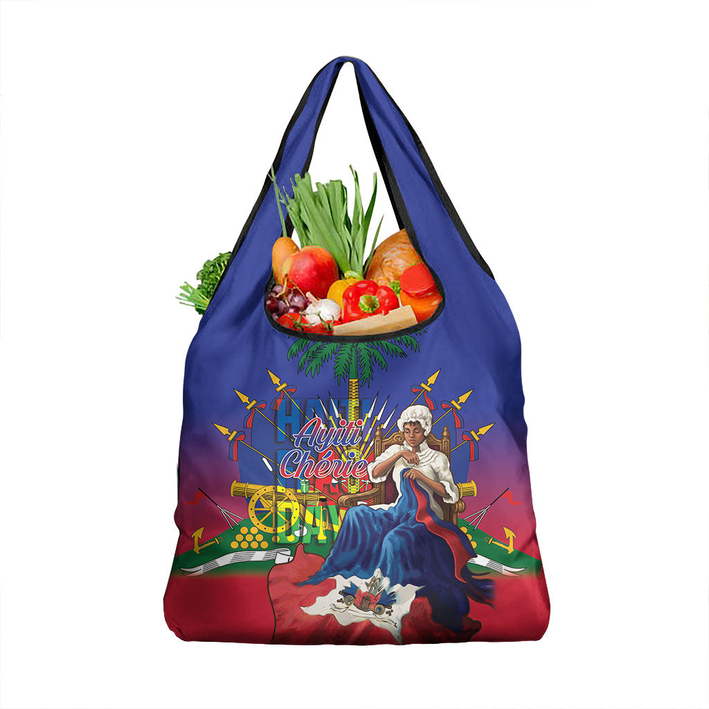 Catherine Flon Haiti Flag Day Grocery Bag Ayiti Cherie Coat Of Arms