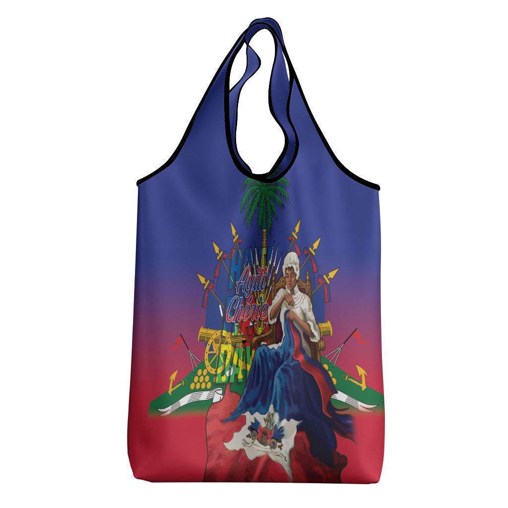 Catherine Flon Haiti Flag Day Grocery Bag Ayiti Cherie Coat Of Arms
