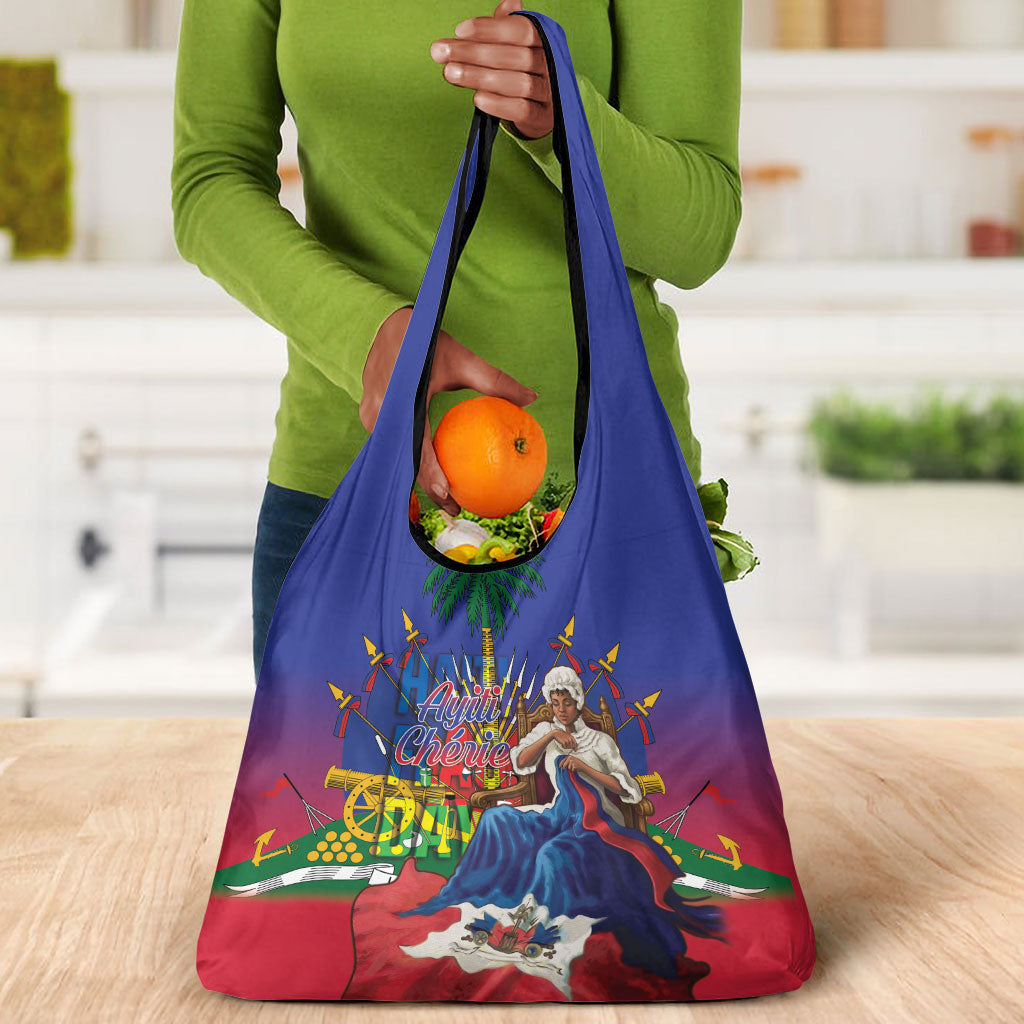 Catherine Flon Haiti Flag Day Grocery Bag Ayiti Cherie Coat Of Arms