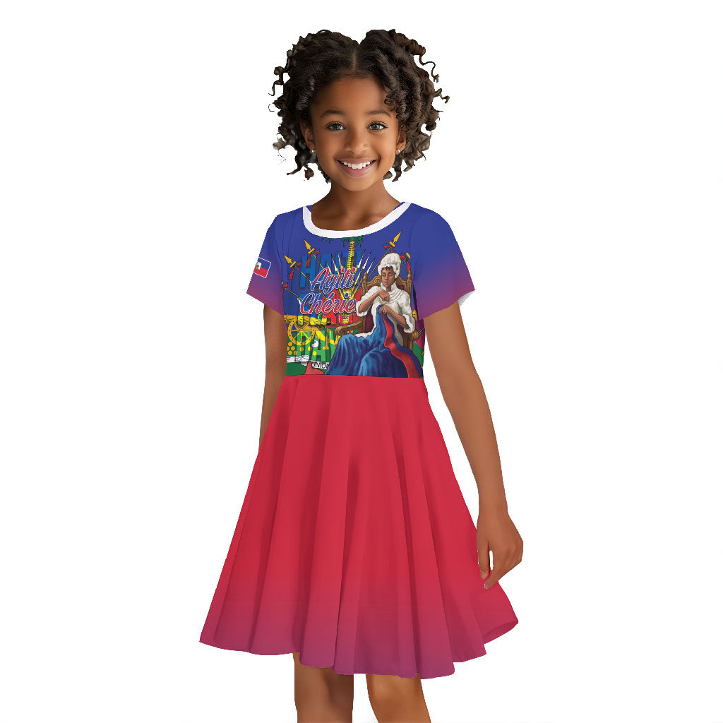 Catherine Flon Haiti Flag Day Kid Short Sleeve Dress Ayiti Cherie Coat Of Arms