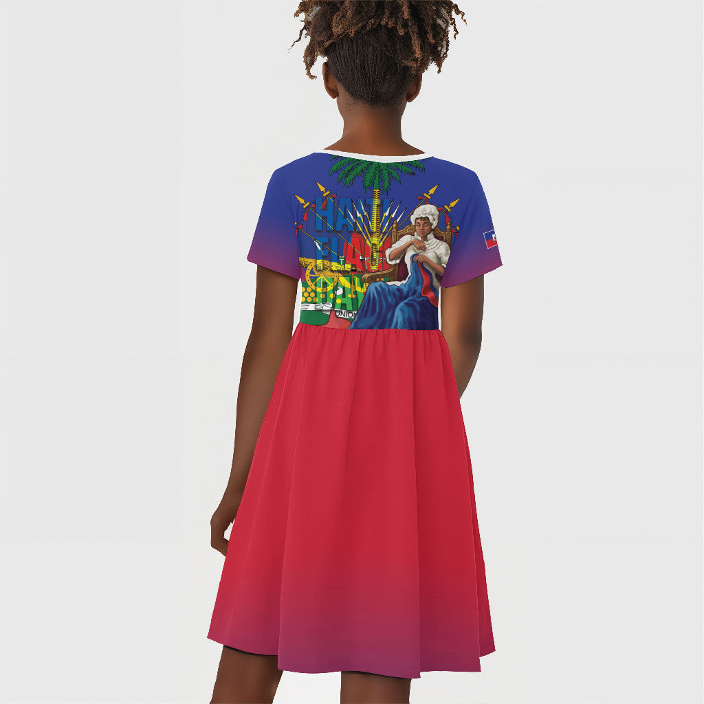 Catherine Flon Haiti Flag Day Kid Short Sleeve Dress Ayiti Cherie Coat Of Arms