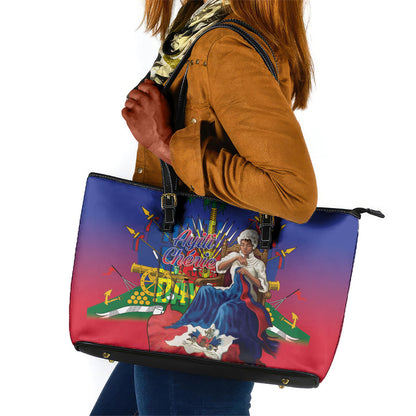 Catherine Flon Haiti Flag Day Leather Tote Bag Ayiti Cherie Coat Of Arms