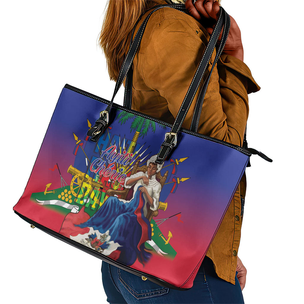 Catherine Flon Haiti Flag Day Leather Tote Bag Ayiti Cherie Coat Of Arms