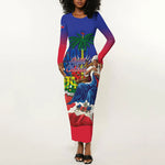 Catherine Flon Haiti Flag Day Long Sleeve Bodycon Dress Ayiti Cherie Coat Of Arms
