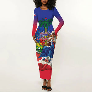 Catherine Flon Haiti Flag Day Long Sleeve Bodycon Dress Ayiti Cherie Coat Of Arms