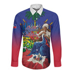 Catherine Flon Haiti Flag Day Long Sleeve Button Shirt Ayiti Cherie Coat Of Arms