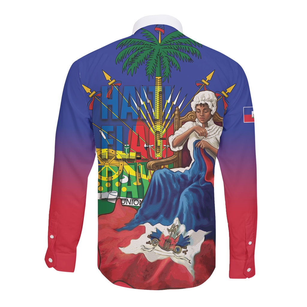 Catherine Flon Haiti Flag Day Long Sleeve Button Shirt Ayiti Cherie Coat Of Arms