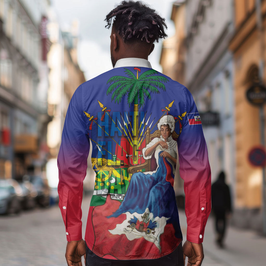 Catherine Flon Haiti Flag Day Long Sleeve Button Shirt Ayiti Cherie Coat Of Arms