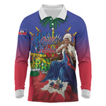 Catherine Flon Haiti Flag Day Long Sleeve Polo Shirt Ayiti Cherie Coat Of Arms