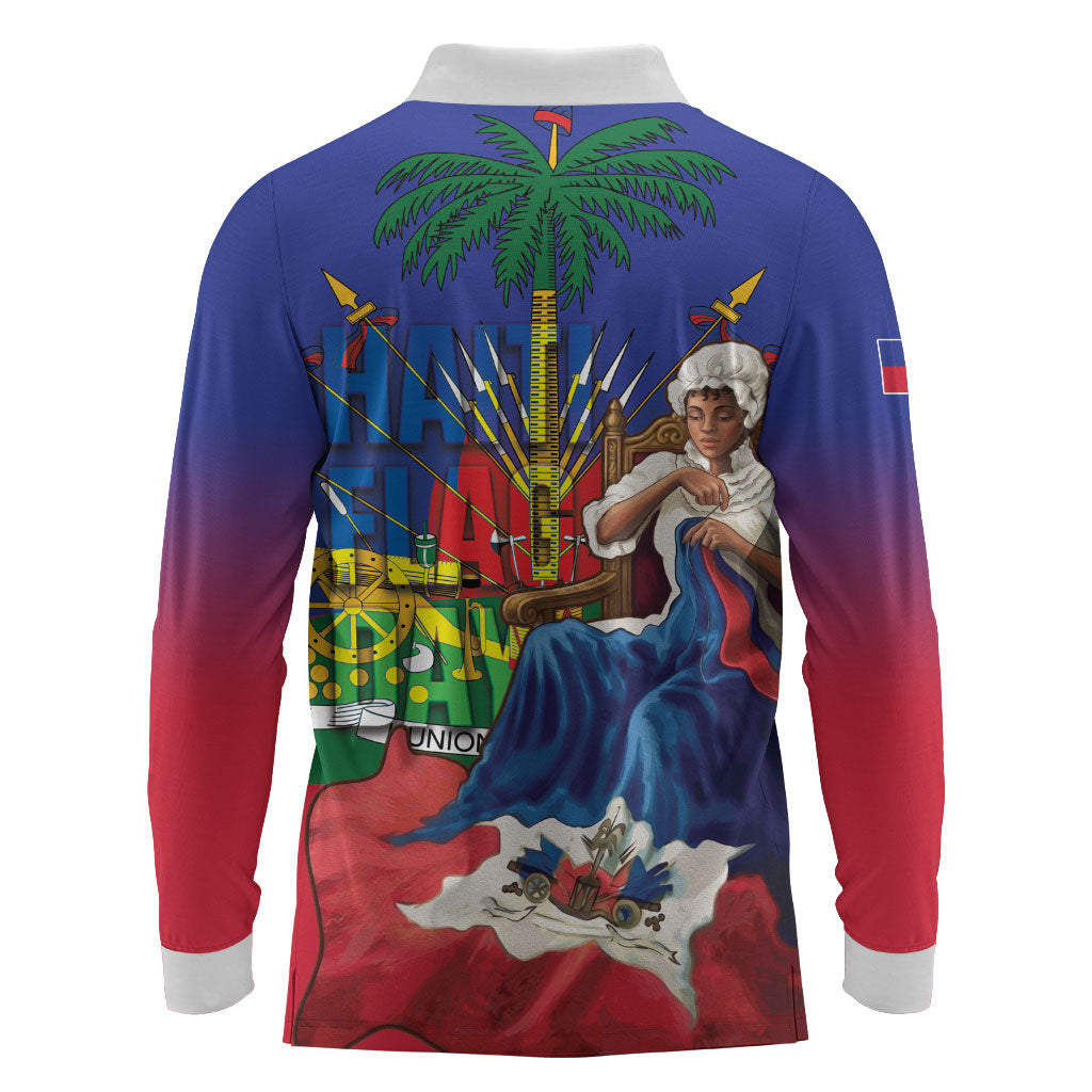Catherine Flon Haiti Flag Day Long Sleeve Polo Shirt Ayiti Cherie Coat Of Arms