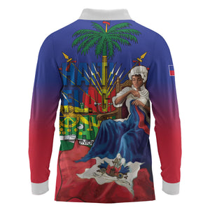 Catherine Flon Haiti Flag Day Long Sleeve Polo Shirt Ayiti Cherie Coat Of Arms