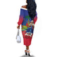 Catherine Flon Haiti Flag Day Off The Shoulder Long Sleeve Dress Ayiti Cherie Coat Of Arms