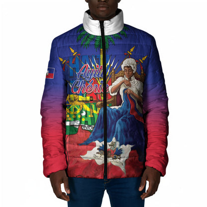 Catherine Flon Haiti Flag Day Padded Jacket Ayiti Cherie Coat Of Arms