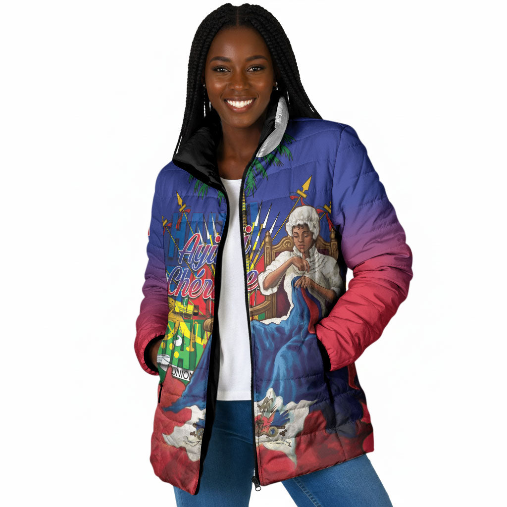 Catherine Flon Haiti Flag Day Padded Jacket Ayiti Cherie Coat Of Arms