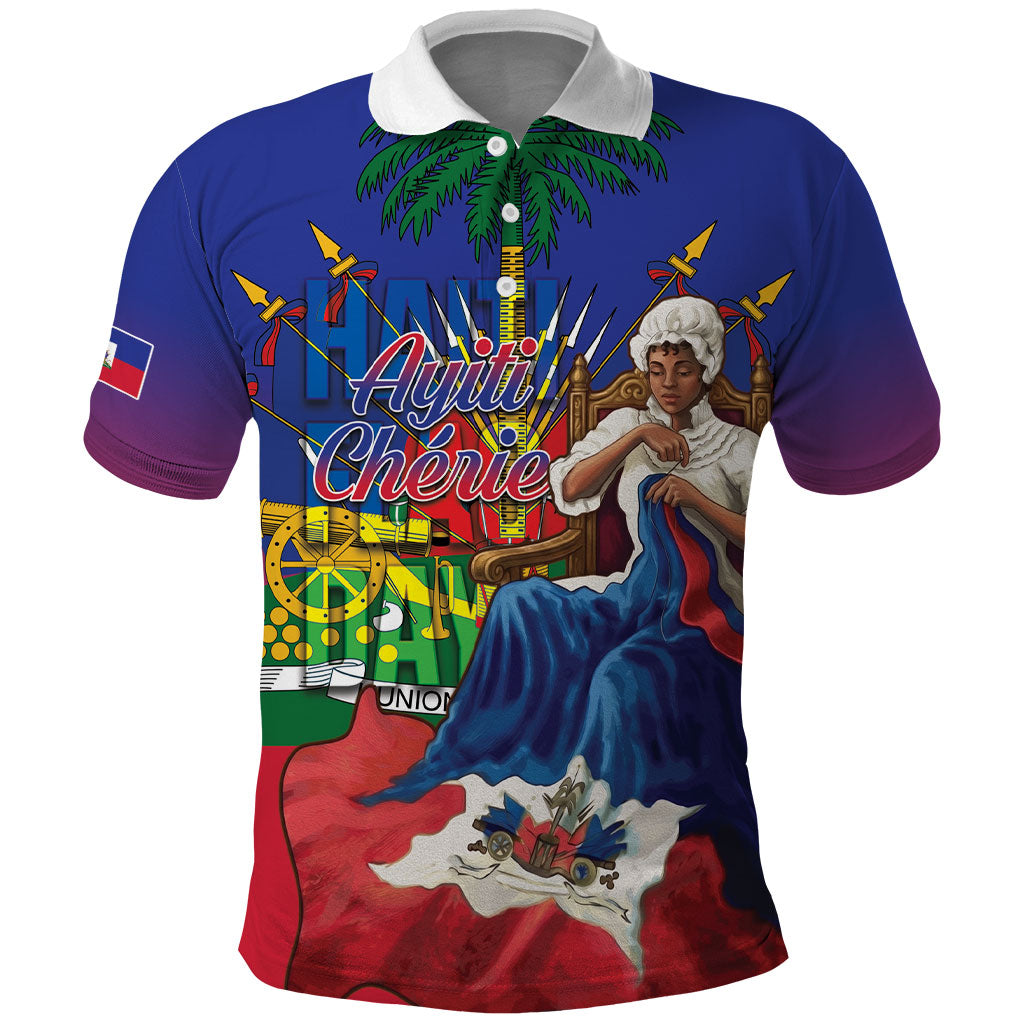 Catherine Flon Haiti Flag Day Polo Shirt Ayiti Cherie Coat Of Arms