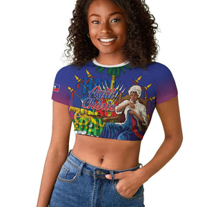 Catherine Flon Haiti Flag Day Raglan Cropped T shirt Ayiti Cherie Coat Of Arms