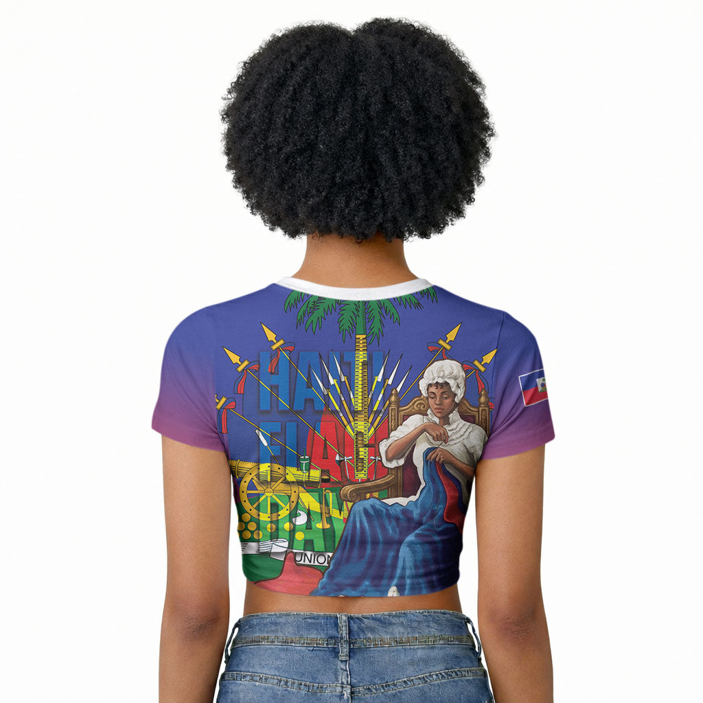 Catherine Flon Haiti Flag Day Raglan Cropped T shirt Ayiti Cherie Coat Of Arms