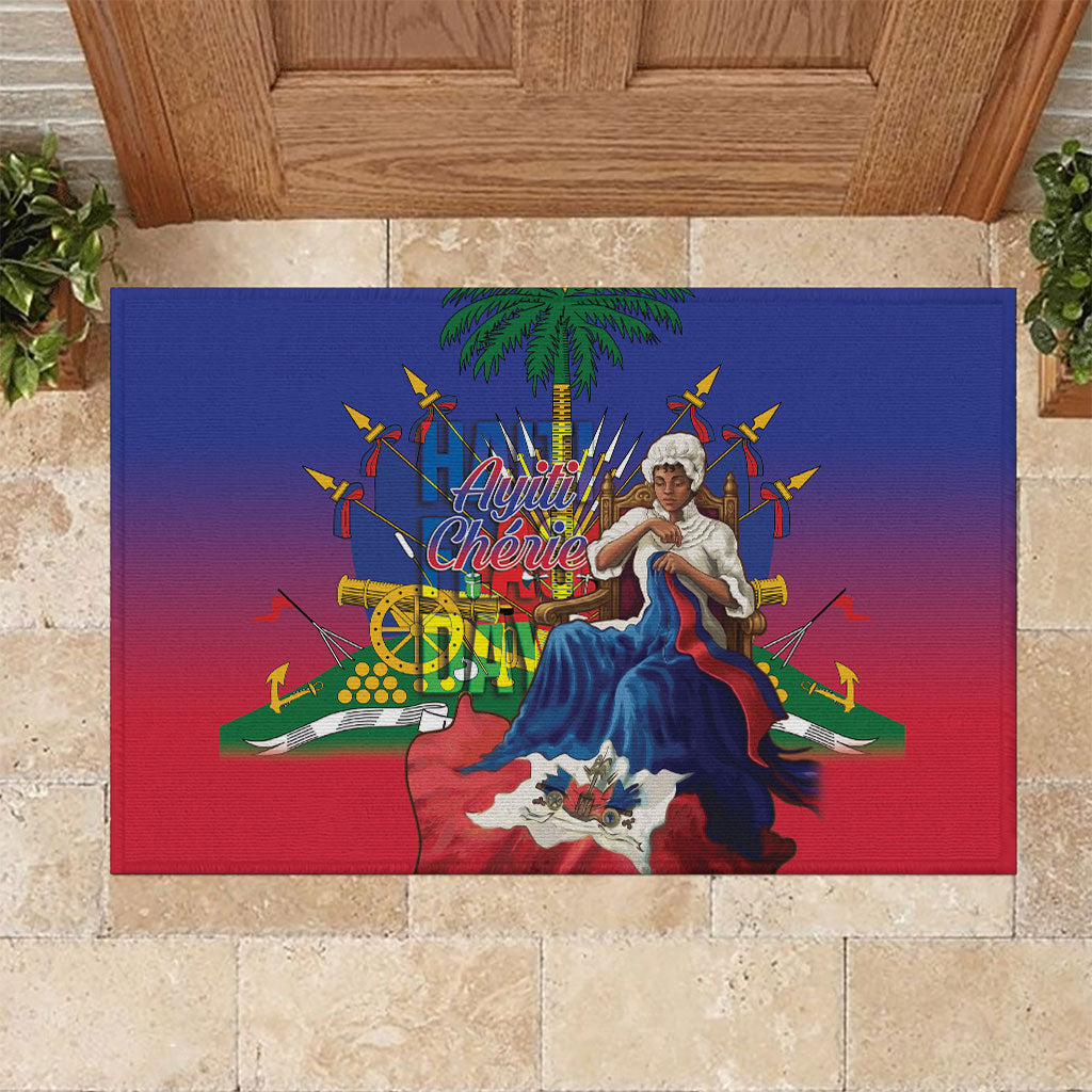Catherine Flon Haiti Flag Day Rubber Doormat Ayiti Cherie Coat Of Arms