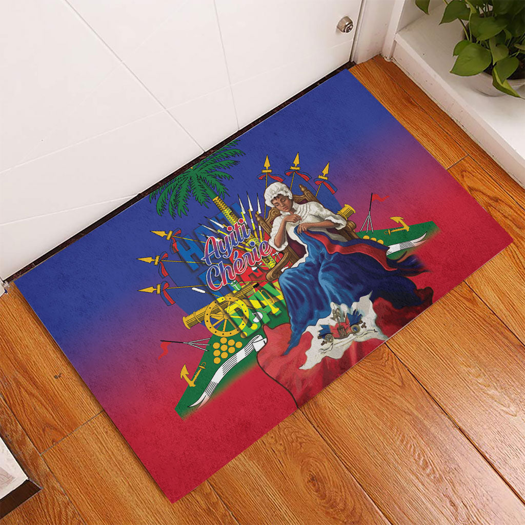 Catherine Flon Haiti Flag Day Rubber Doormat Ayiti Cherie Coat Of Arms