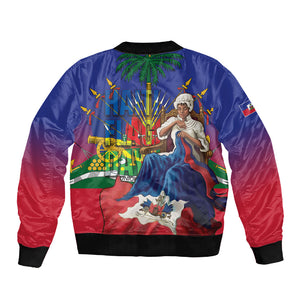 Catherine Flon Haiti Flag Day Sleeve Zip Bomber Jacket Ayiti Cherie Coat Of Arms