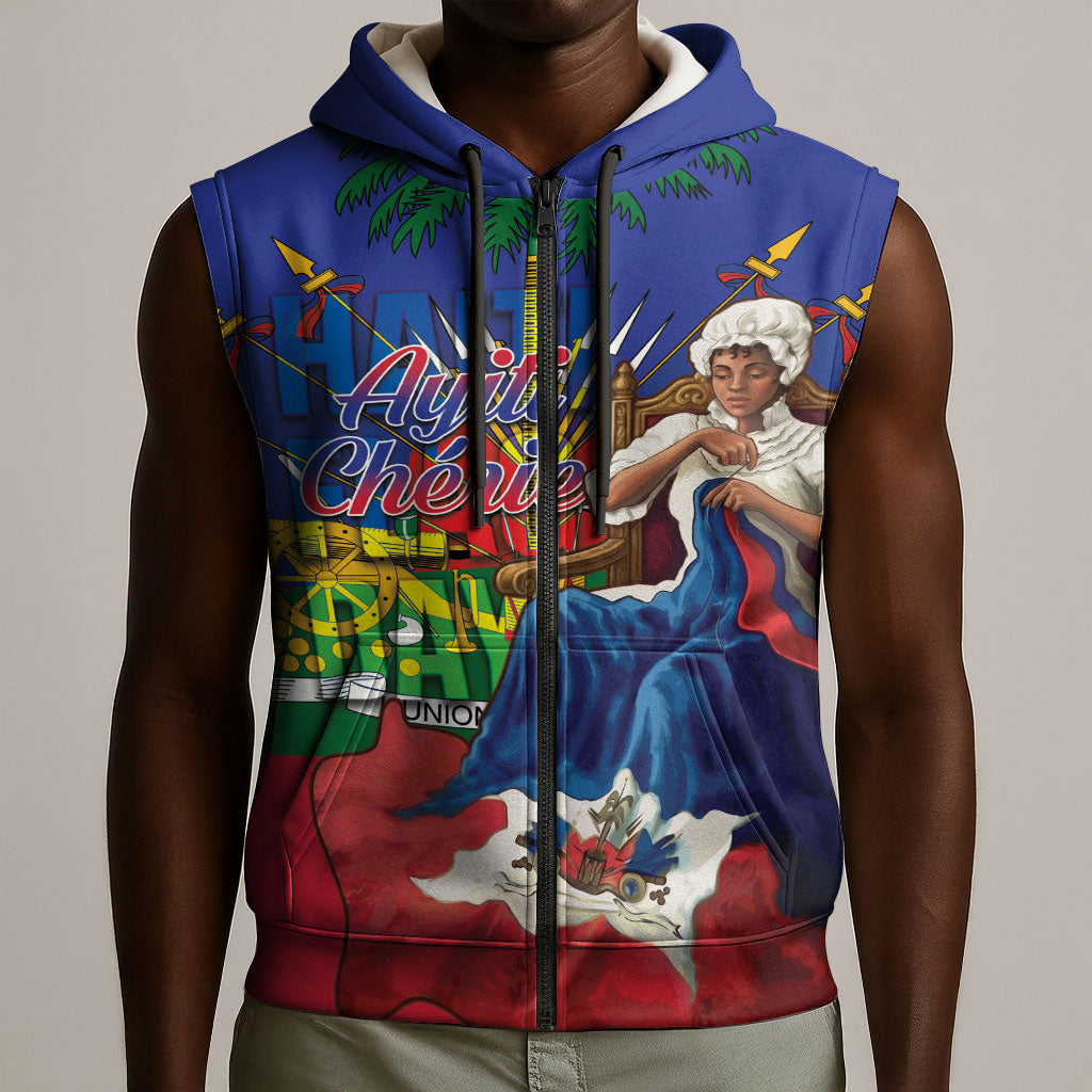 Catherine Flon Haiti Flag Day Sleeveless Zip Hoodie Ayiti Cherie Coat Of Arms