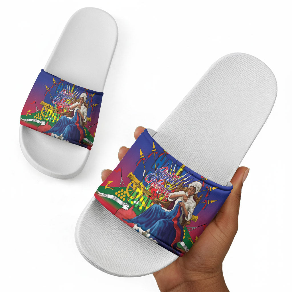 Catherine Flon Haiti Flag Day Slide Sandals Ayiti Cherie Coat Of Arms