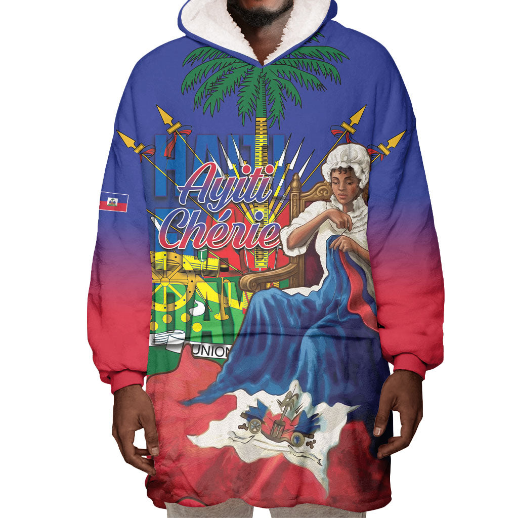 Catherine Flon Haiti Flag Day Wearable Blanket Hoodie Ayiti Cherie Coat Of Arms