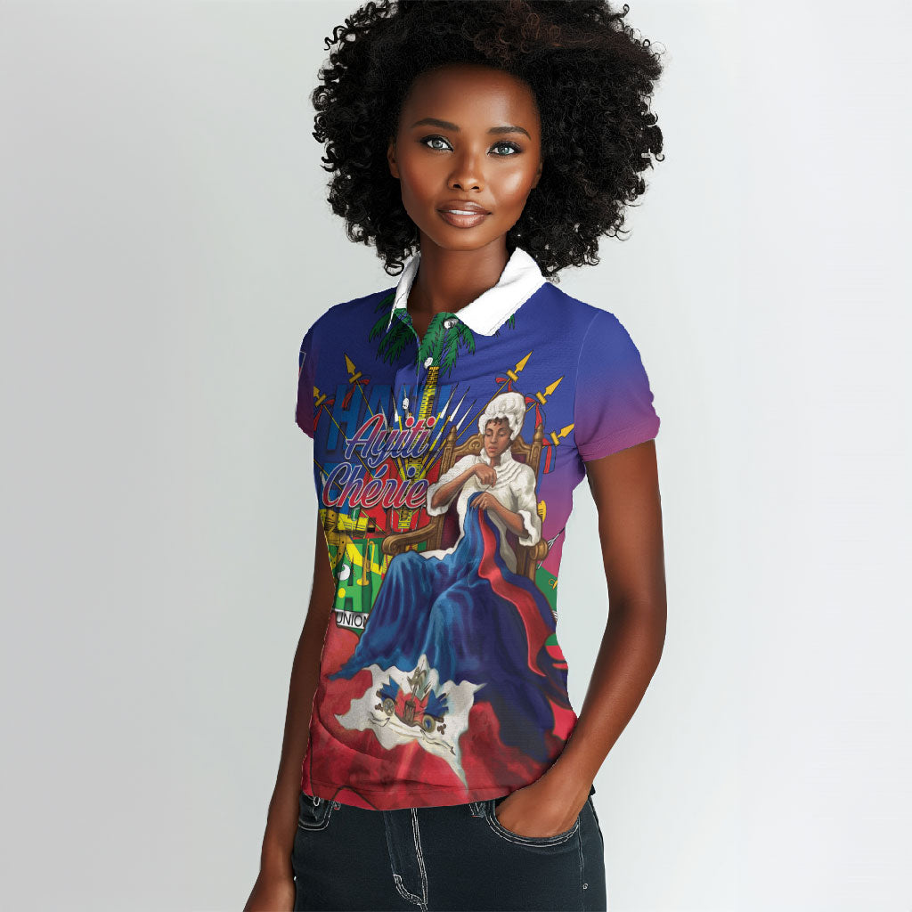 Catherine Flon Haiti Flag Day Women Polo Shirt Ayiti Cherie Coat Of Arms