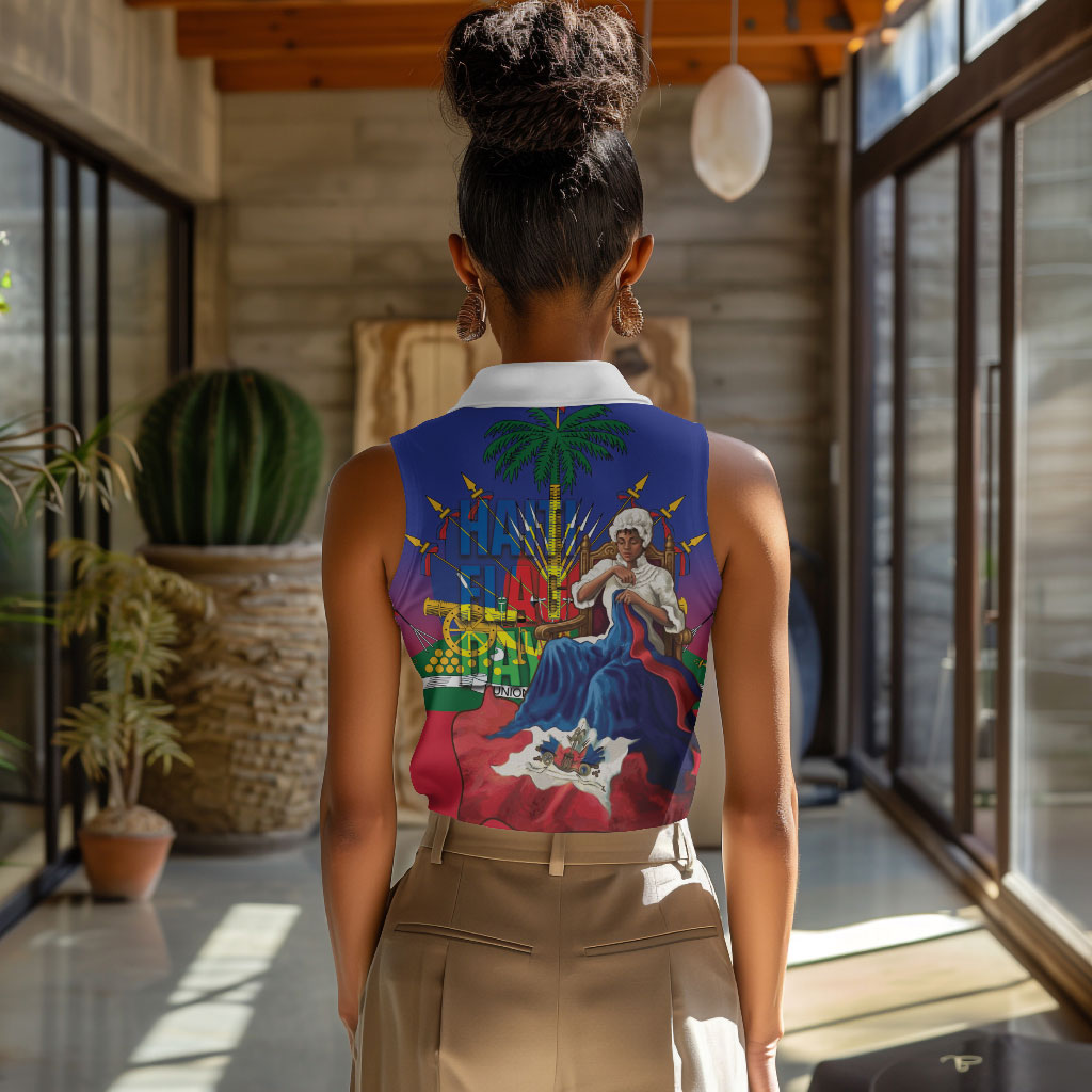 Catherine Flon Haiti Flag Day Women Sleeveless Polo Shirt Ayiti Cherie Coat Of Arms