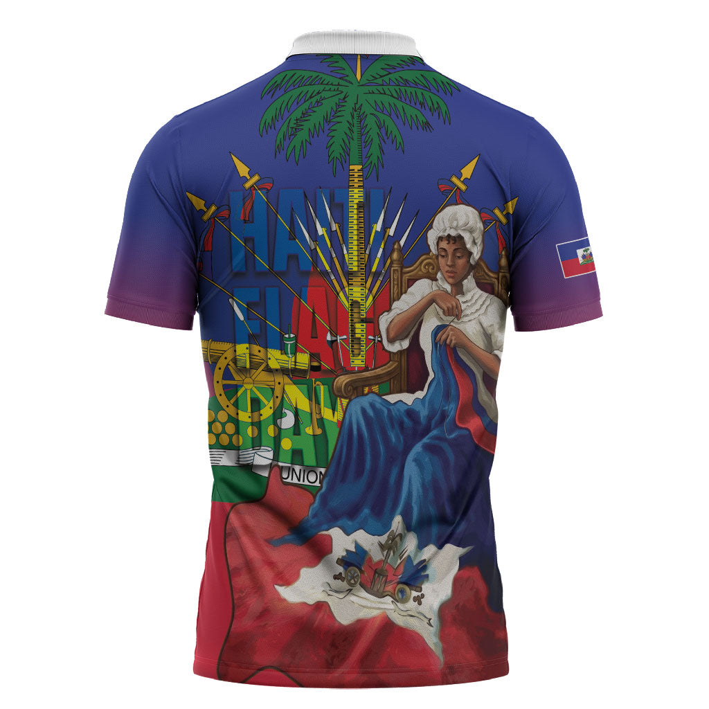 Catherine Flon Haiti Flag Day Zipper Polo Shirt Ayiti Cherie Coat Of Arms